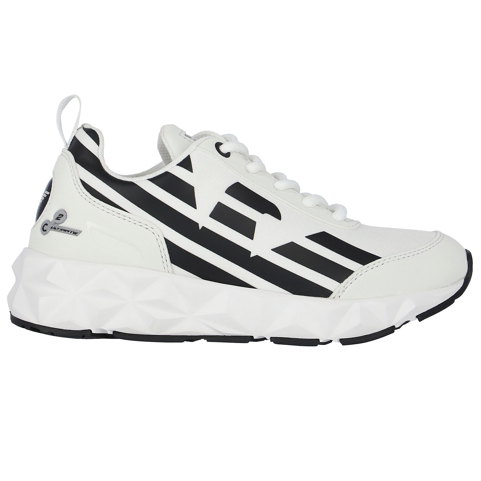 EA7 Emporio Armani White & Black Logo Trainers | Junior