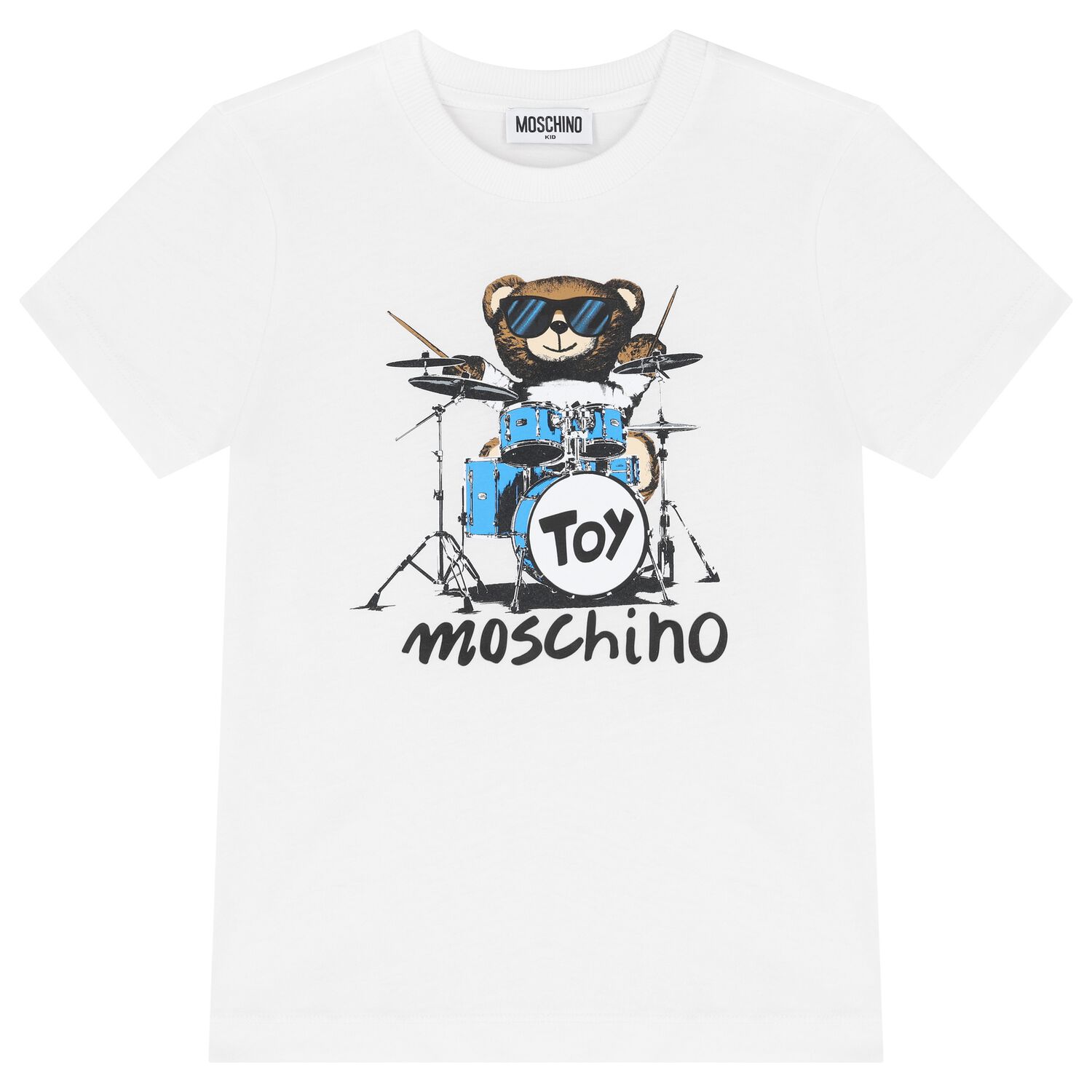 White Logo Drummer Bear T-Shirt, 1, hi-res