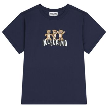 Boys Navy Blue Teddy Bear Logo T-Shirt
