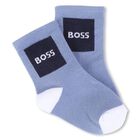 Baby Boys White & Blue Logo Socks ( 3-Pack ) , 2, hi-res