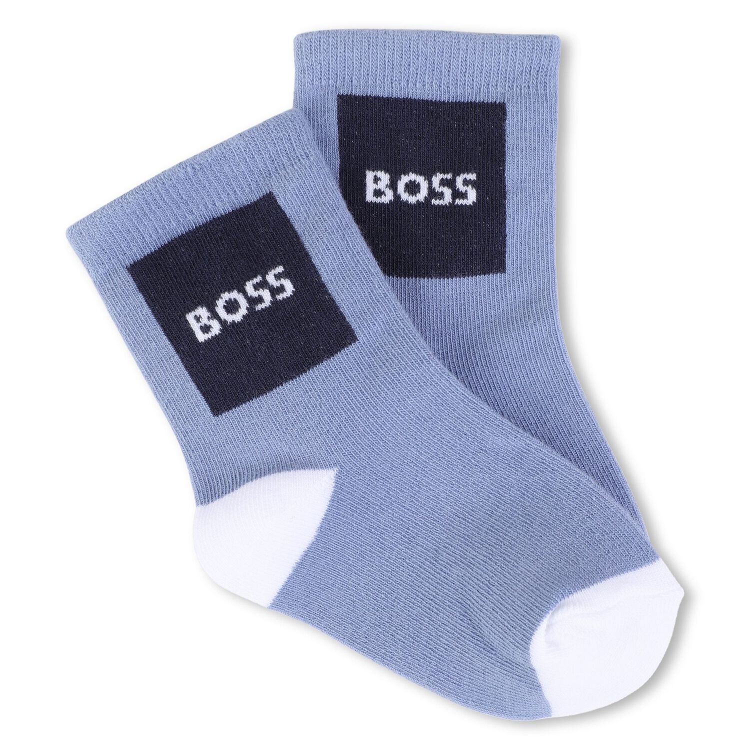 Baby Boys White & Blue Logo Socks ( 3-Pack ) , 2, hi-res