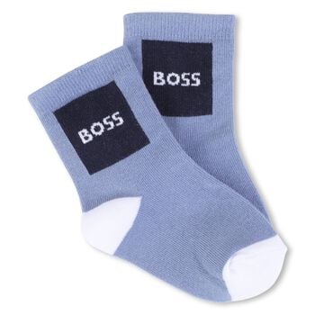 Baby Boys White & Blue Logo Socks ( 3-Pack ) 