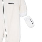 White Sherpa Fleece Baby Pramsuit, 1, hi-res