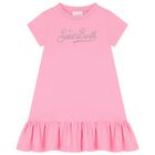 Girls Pink Strass Crystal Logo Dress, 1, hi-res