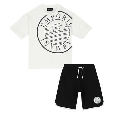 Boys White & Black Logo Shorts Set