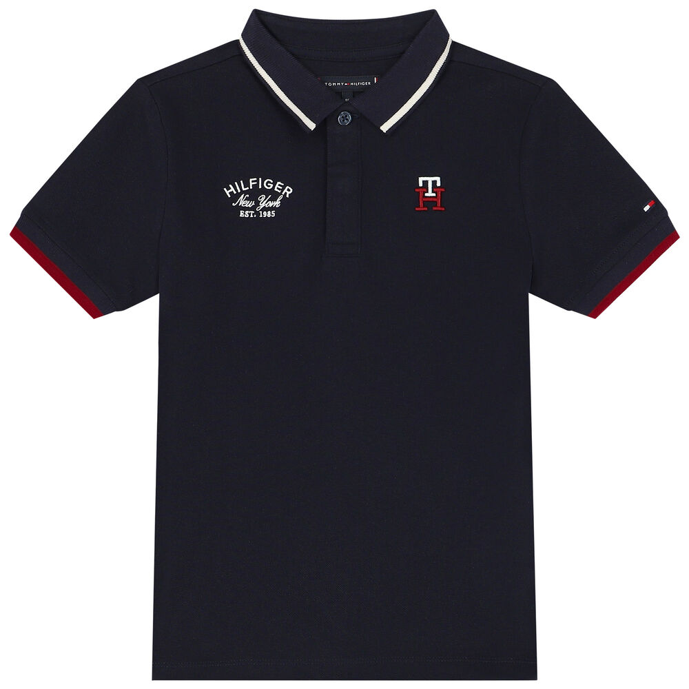 Tommy Hilfiger Boys Navy Blue Logo Polo Shirt | Junior Couture USA