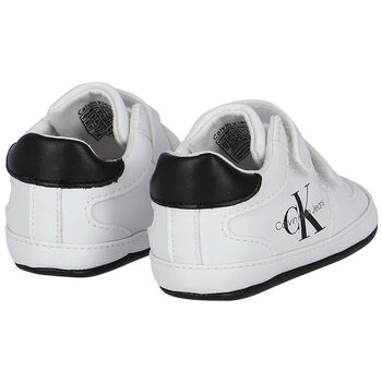White & Black Logo Pre Walker Shoes