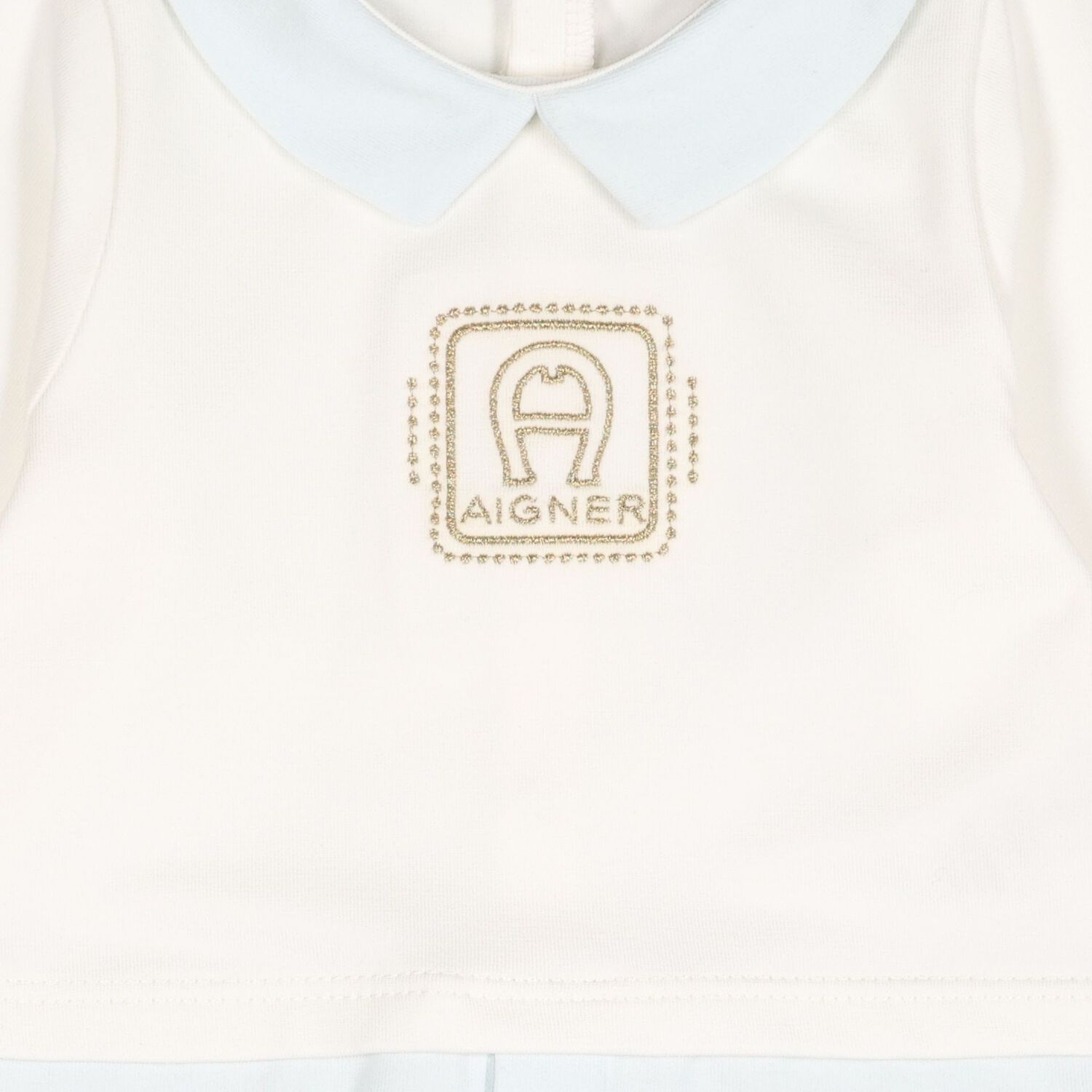 Baby Boys Ivory, Blue & Gold Logo Babygrow, 1, hi-res