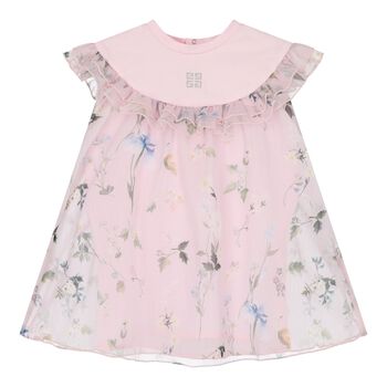 Baby Girls Pink Logo Floral Chiffon Dress