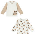 توب أولاد بأكمام باللون العاجى والبيج (2 قطع), 1, hi-res