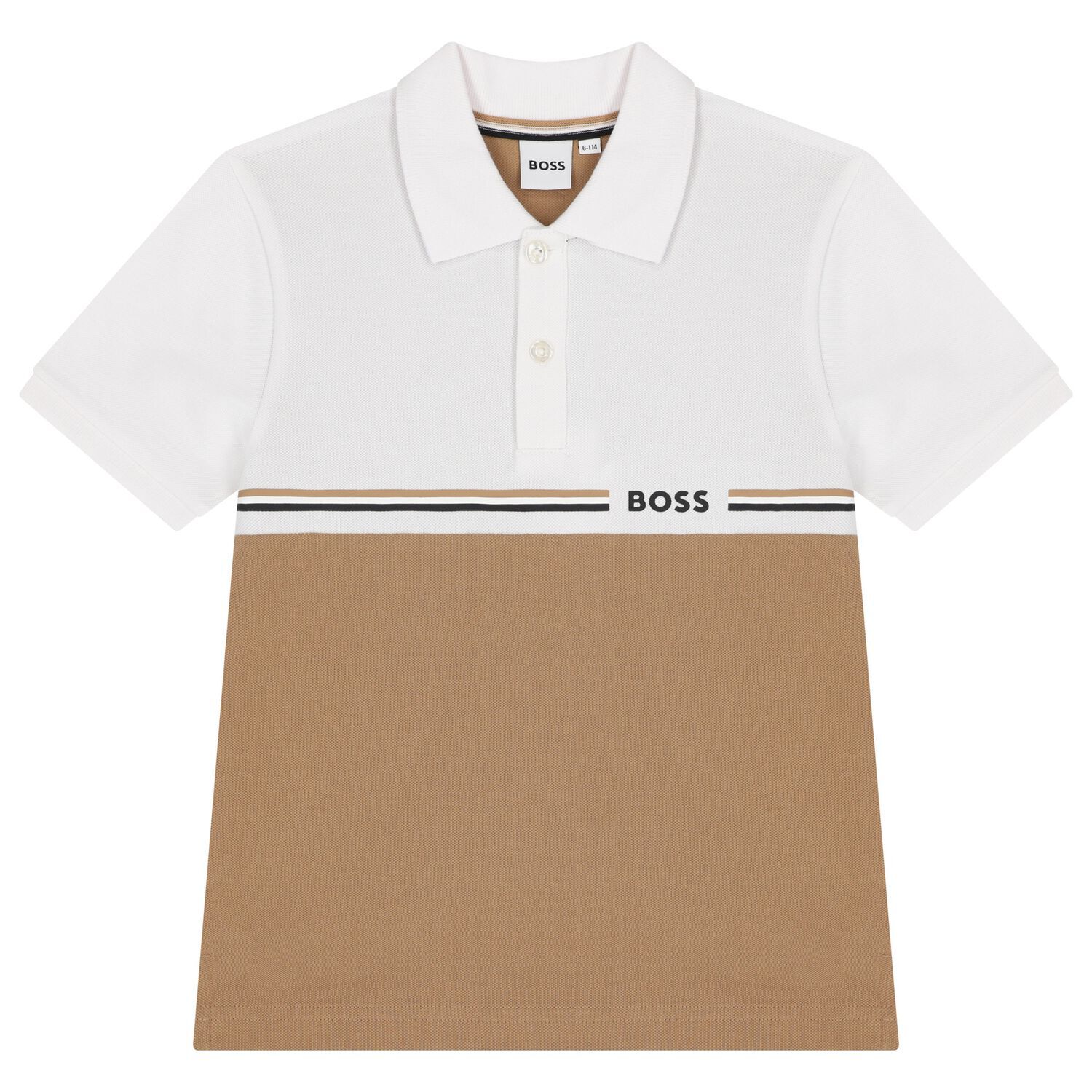 Boys White & Beige Logo Polo Shirt, 2, hi-res image number null