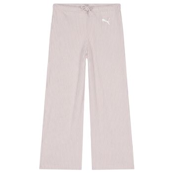 Girls Pink Ribbed Wide Leg Trousers