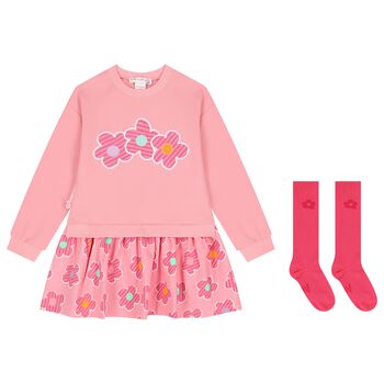 Girls Pink Floral Dress Set