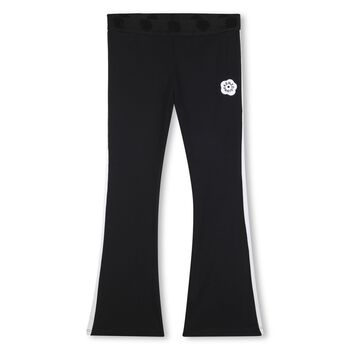 Girls Black Flower Logo Leggings