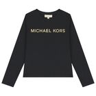 Girls Black Logo Long Sleeve Top, 1, hi-res