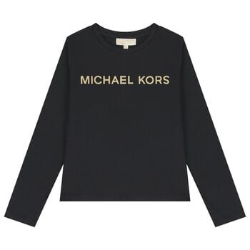 Girls Black Logo Long Sleeve Top