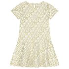 Girls Ivory & Gold Logo Dress, 1, hi-res