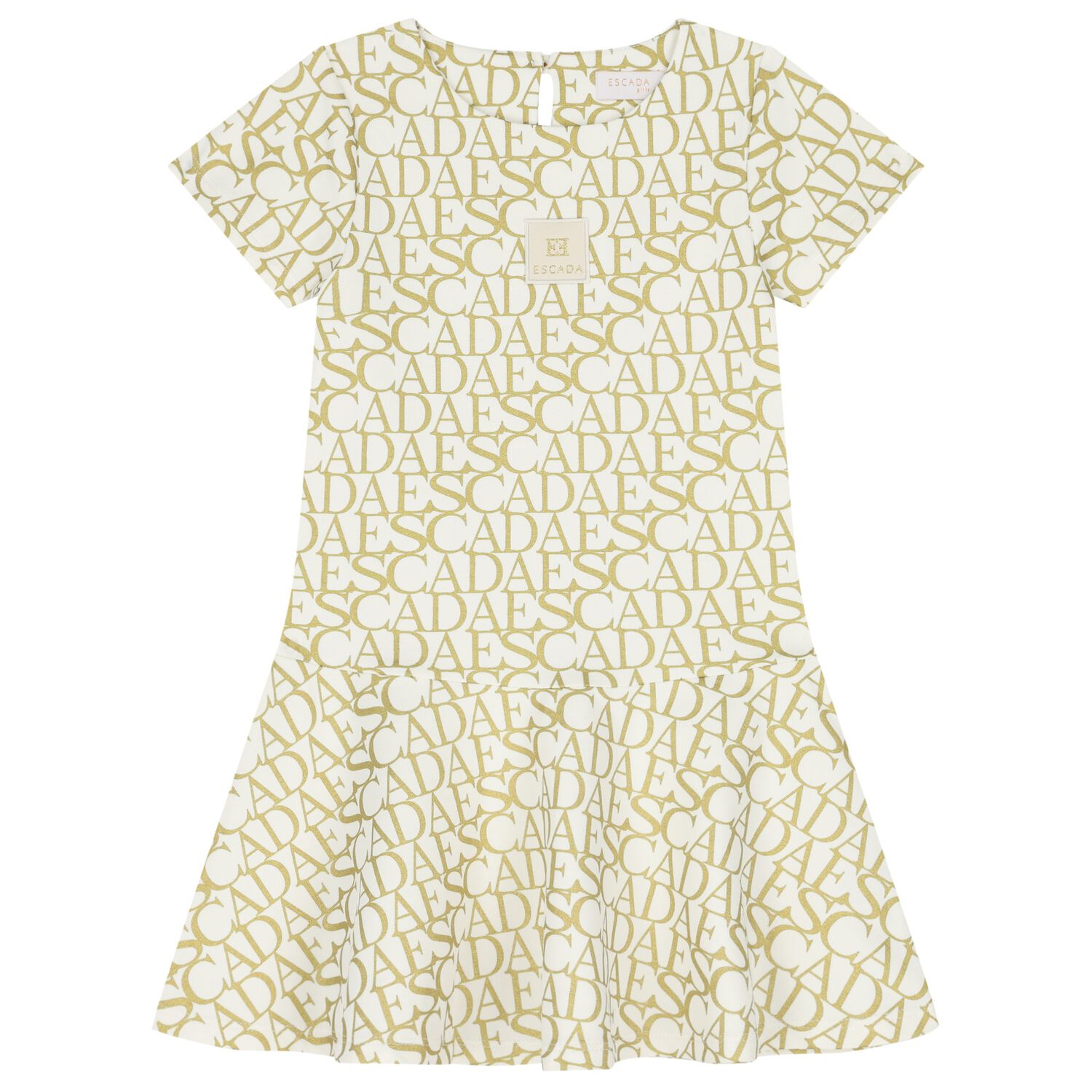 Girls Ivory & Gold Logo Dress, 1, hi-res
