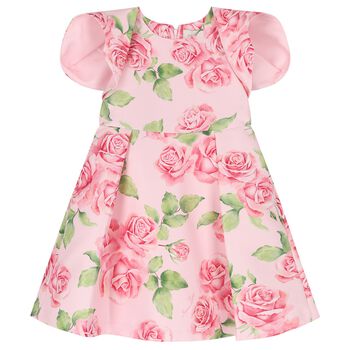 Girls Pink Logo Floral Dress