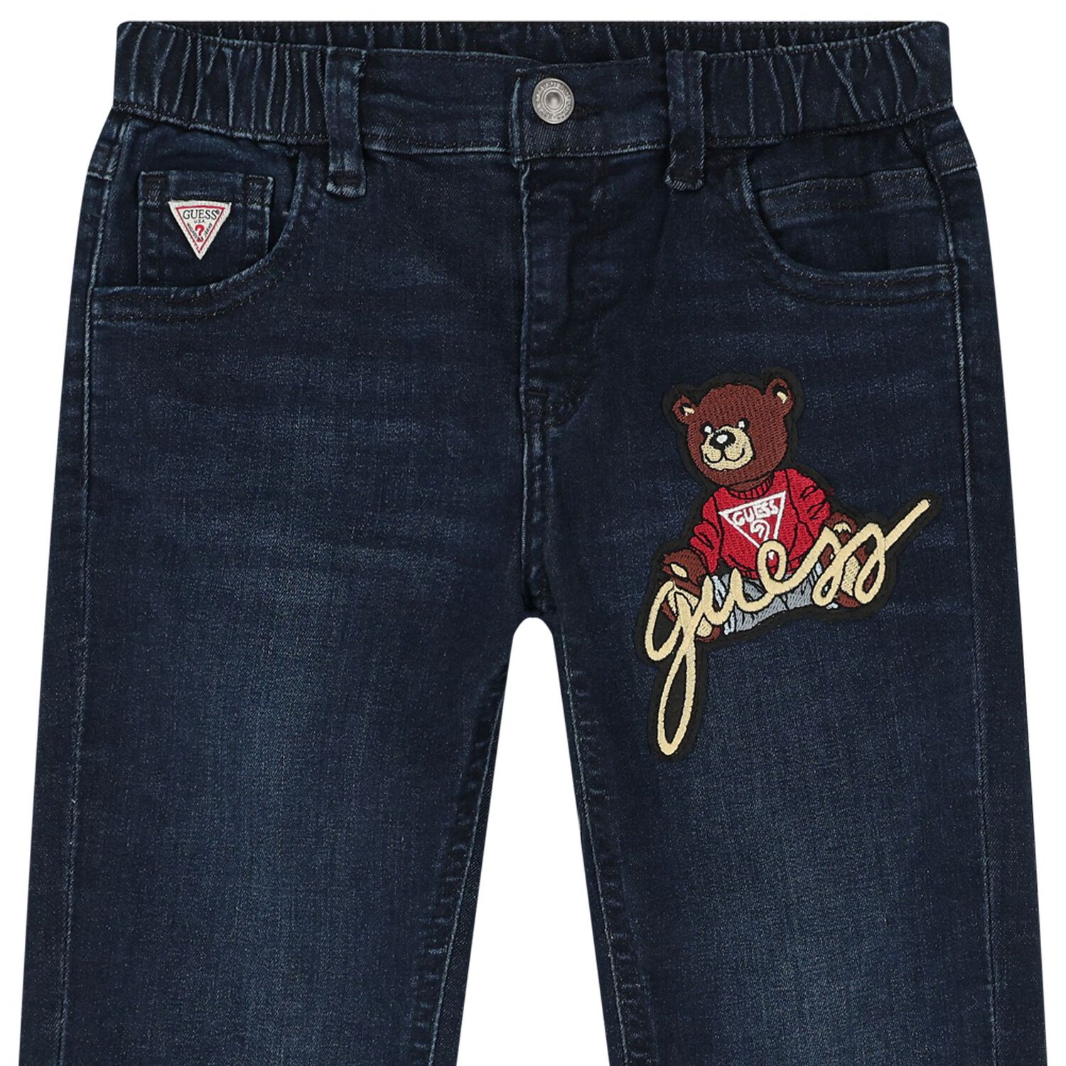 Boys Blue Teddy Bear Logo Denim Jeans, 1, hi-res