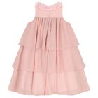 Girls Pink Flower Tiered Dress, 1, hi-res