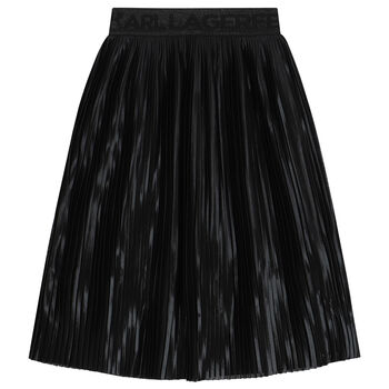 Girls Black Logo Pleated Skirt