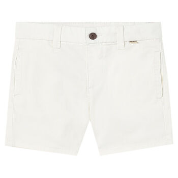 Younger Boys Off White Cotton Twill Shorts