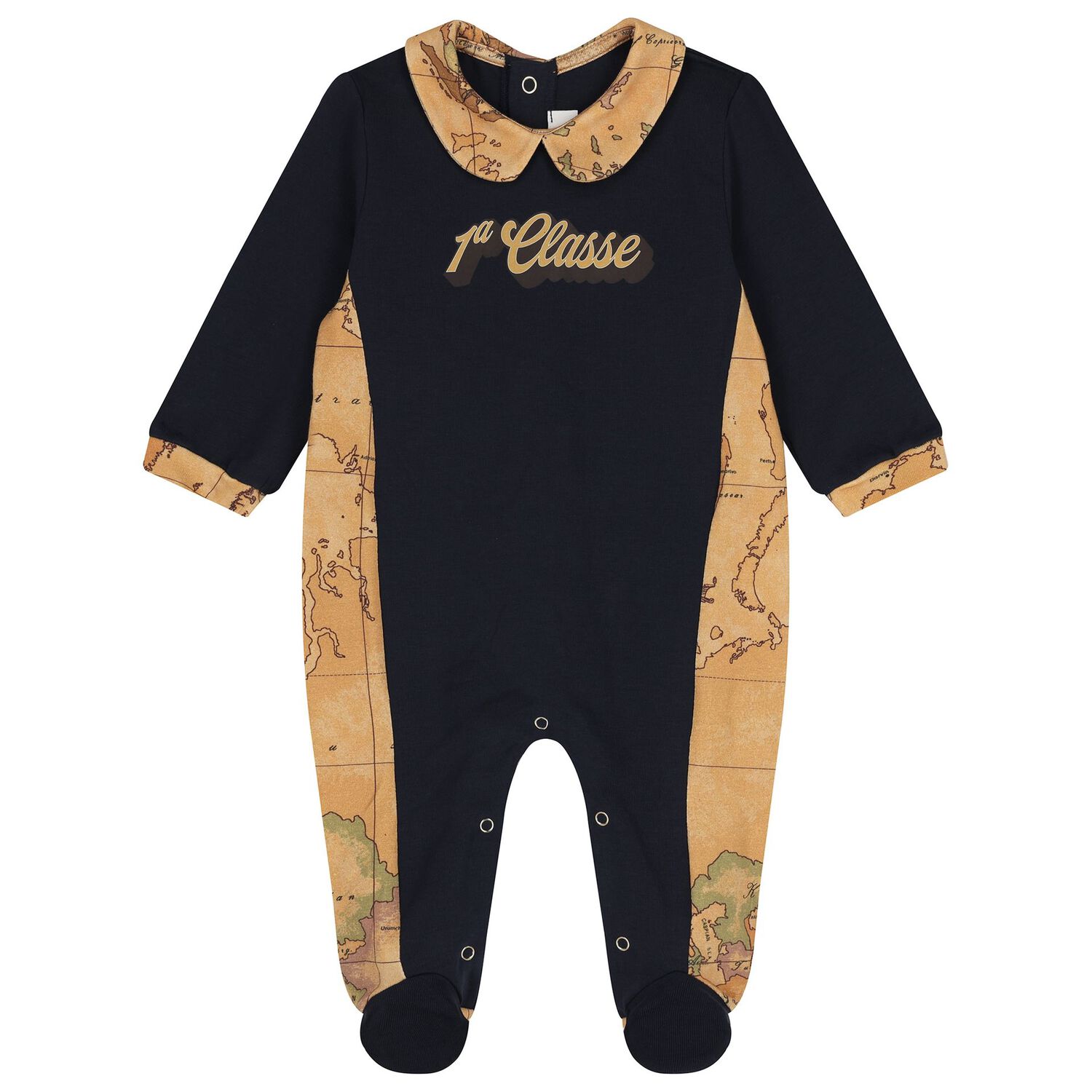 Baby Boys Navy Blue & Beige Geo Map Babygrow Set, 1, hi-res