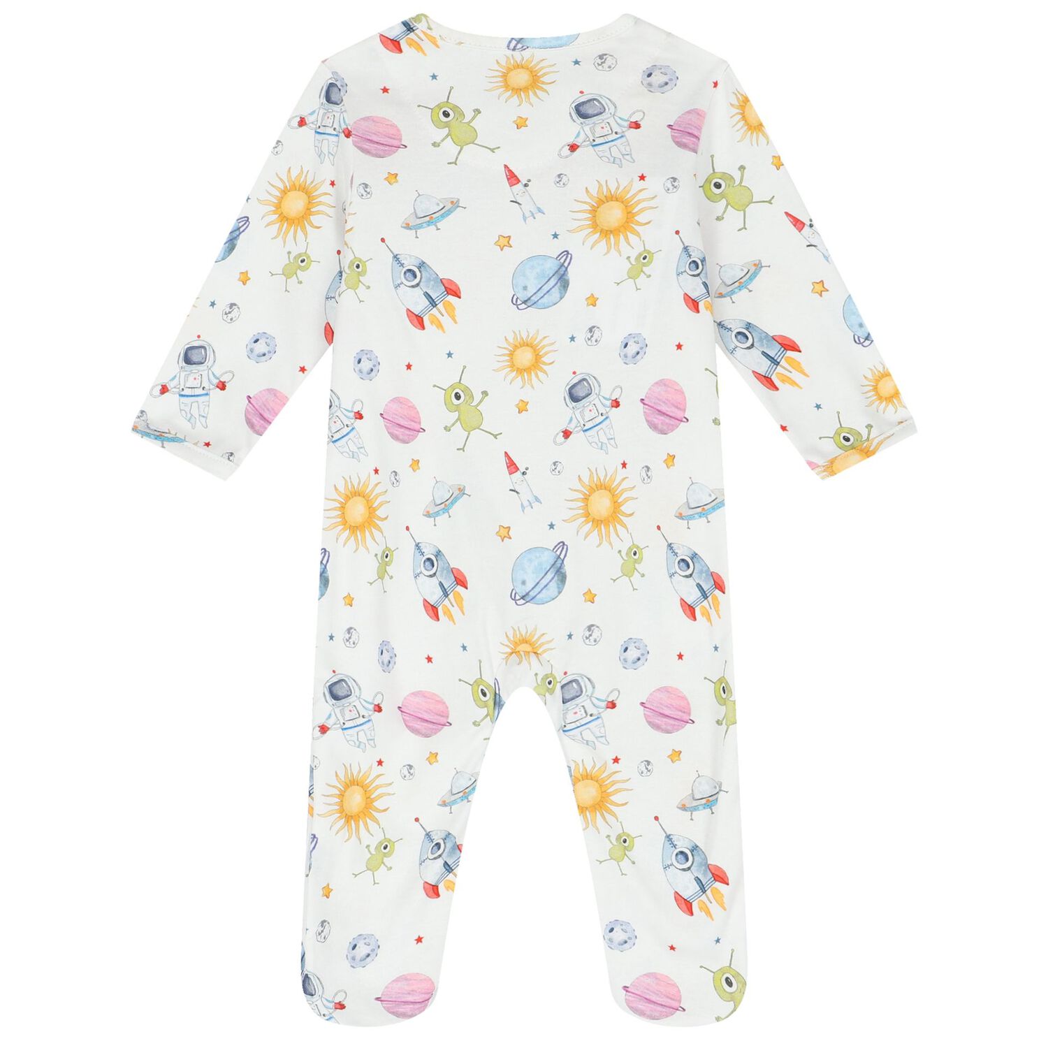 Baby Boys White Space Babygrow, 1, hi-res