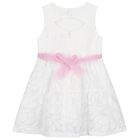 Girls White Organza Floral Dress, 1, hi-res