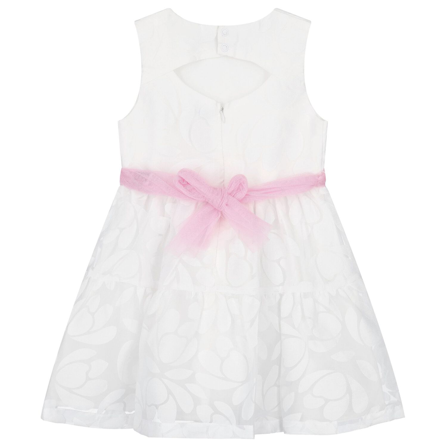 Girls White Organza Floral Dress, 1, hi-res image number null