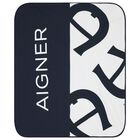 Baby Boys Navy Blue & White Logo Blanket, 3, hi-res