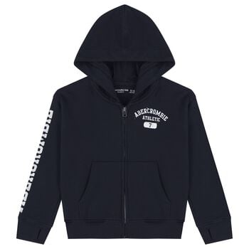 Boys Navy Blue Logo Hooded Zip Up Top