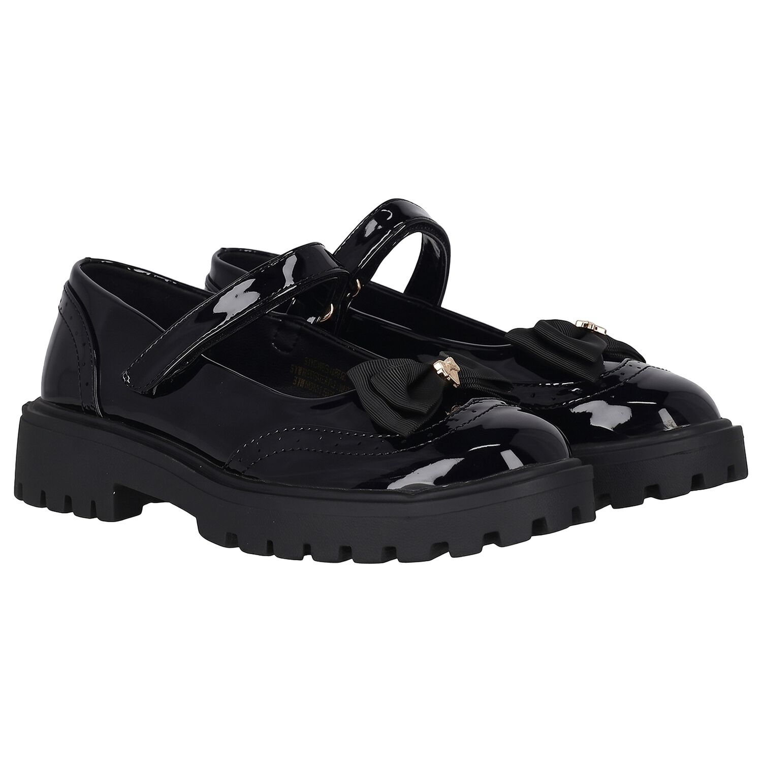 Girls Black Bow Leather Shoes, 1, hi-res