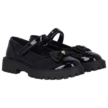 Girls Black Bow Leather Shoes