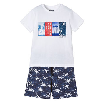 Boys White & Navy Shorts Set