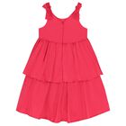 Girls Pink Bow Tiered Dress, 2, hi-res