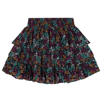 Girls Black Floral Layered Skirt