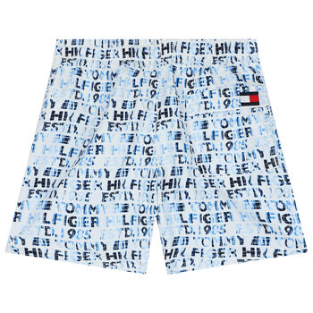 Boys White & Blue Logo Swim Shorts