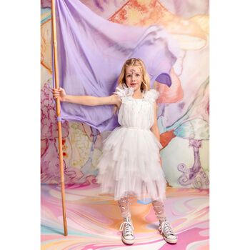 Girls Ivory Embellished Sequin Tulle Dress