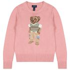 Girls Pink Polo Bear Logo Knitted Sweatshirt, 1, hi-res