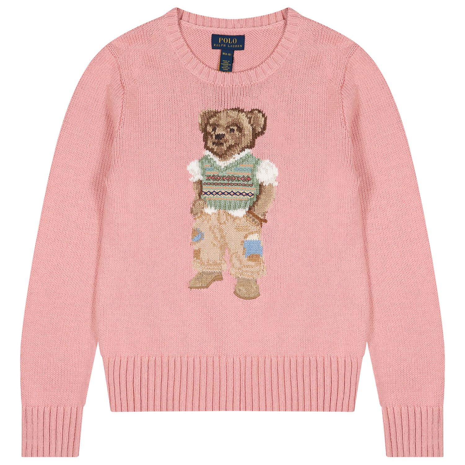 Girls Pink Polo Bear Logo Knitted Sweatshirt, 1, hi-res