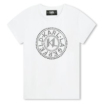 Girls White & Black Rhinestone Logo T-Shirt