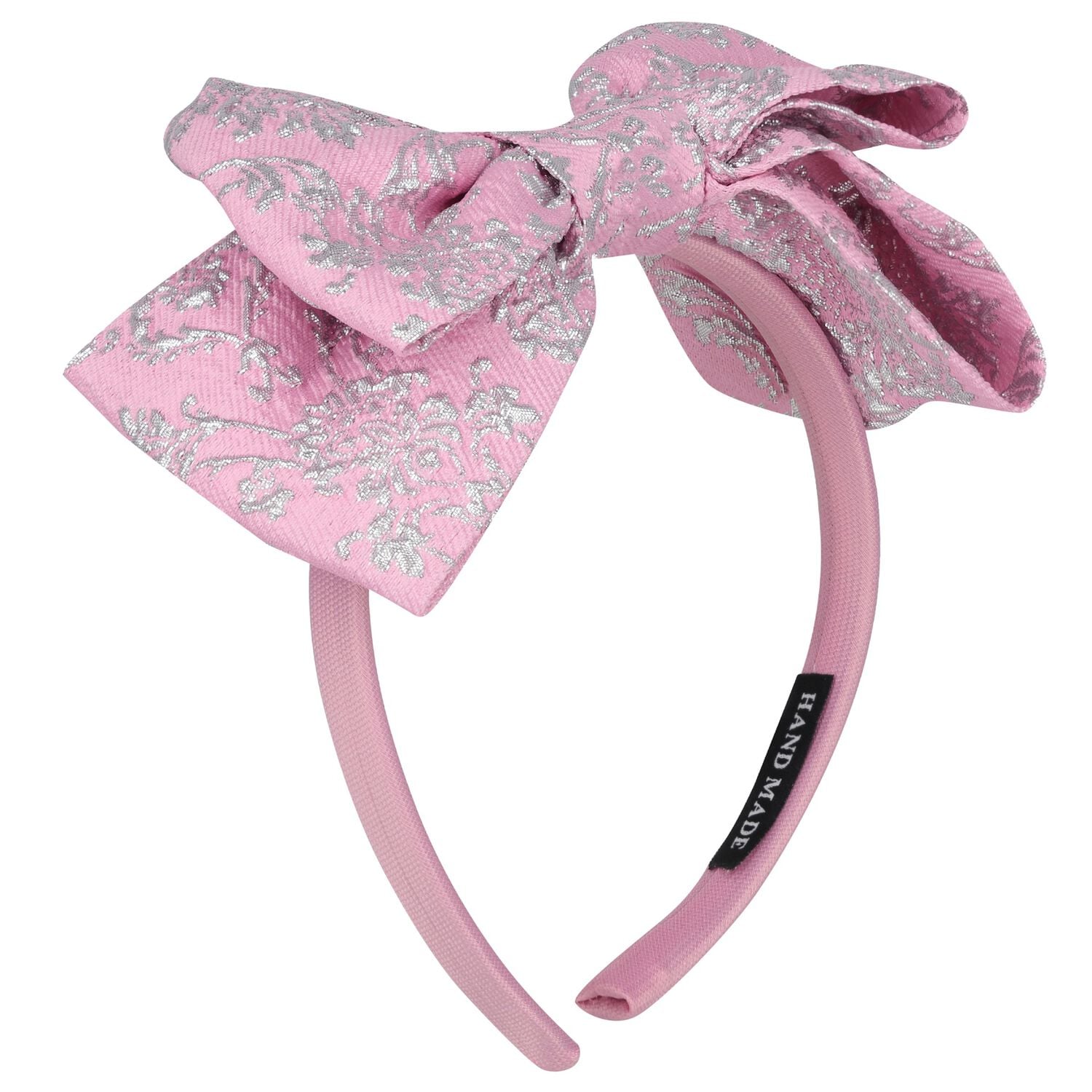 Girls Pink & Silver Jacquard Floral Headband, 1, hi-res