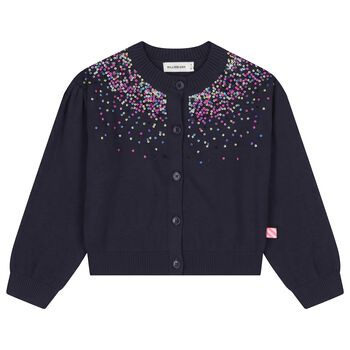 Girls Navy Blue Sequin Knitted Cardigan
