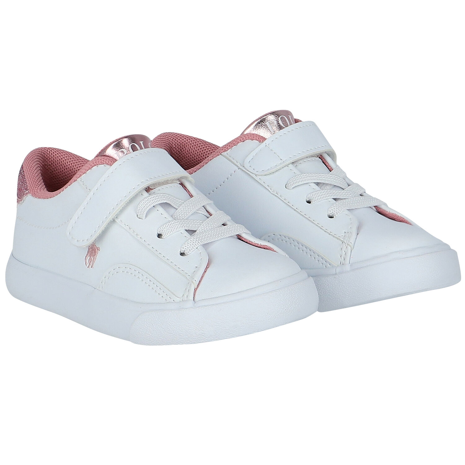 Girls White & Pink Logo Trainers, 1, hi-res image number null