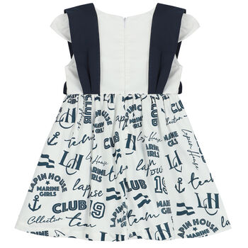 Girls White & Navy Blue Dress