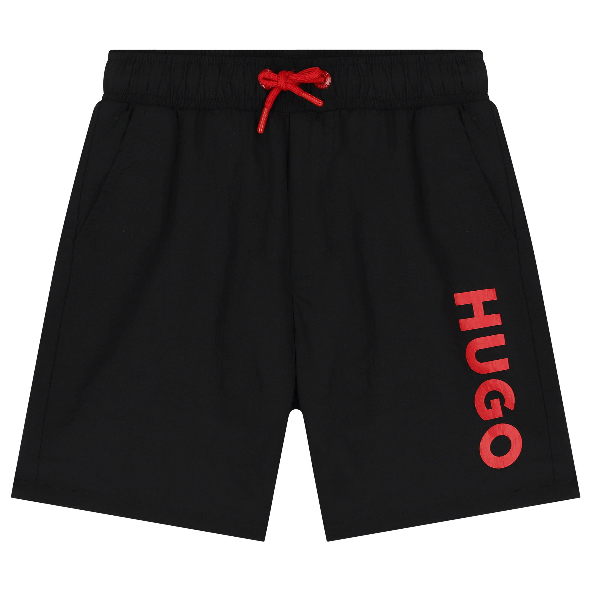 HUGO Boys Black Logo Swim Shorts Junior Couture