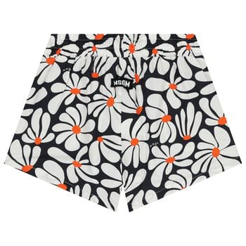 Girls White & Navy Blue Floral Shorts