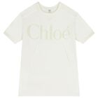 فستان سويت شيرت بالشعار تصميم ميني مي باللون العاجي للبنات, 1, hi-res